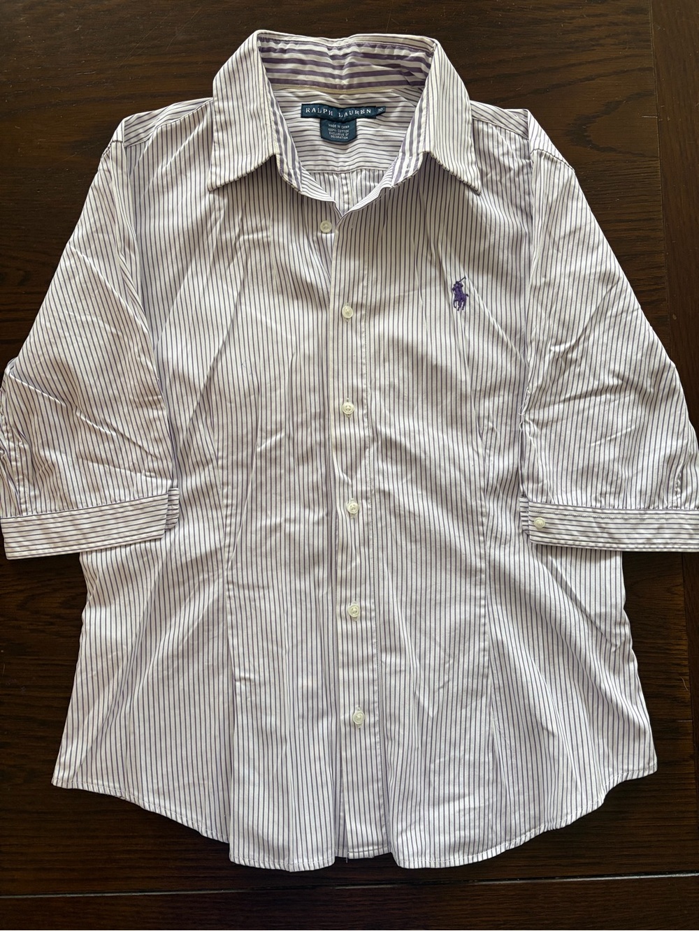 Ralph Lauren Women's White Shirt with Purple Pinstripes